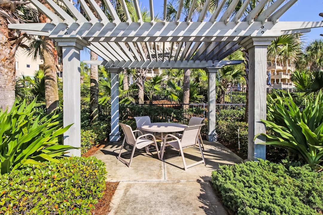 A shaded resort pergola and garden on Amelia Island, Florida