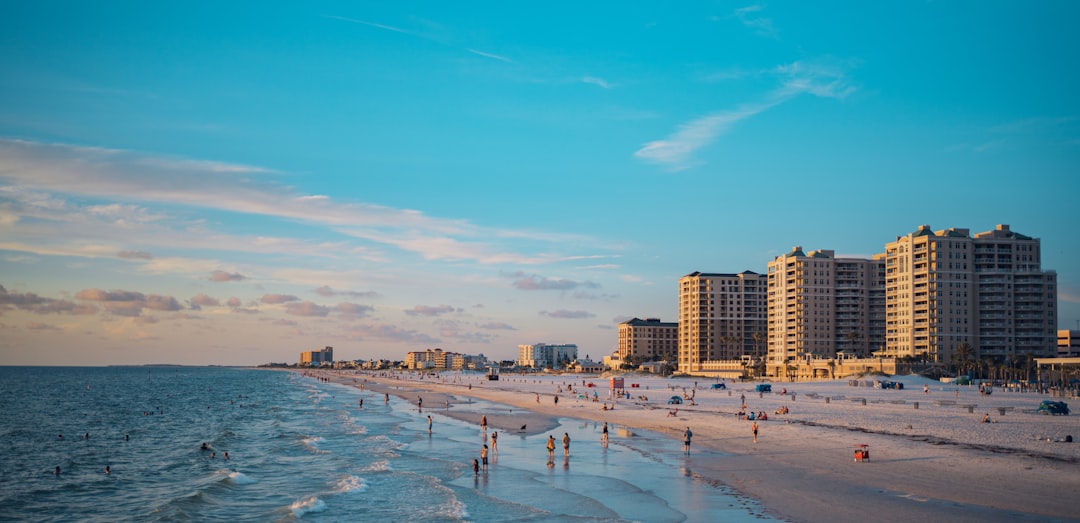 Beachfront condo buildings along the sand at Destin, Florida