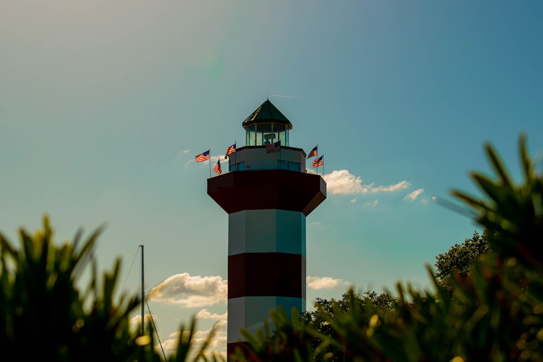 The red and white striped Harbour Town Lighthouse on Hilton Head Island, South Carolina