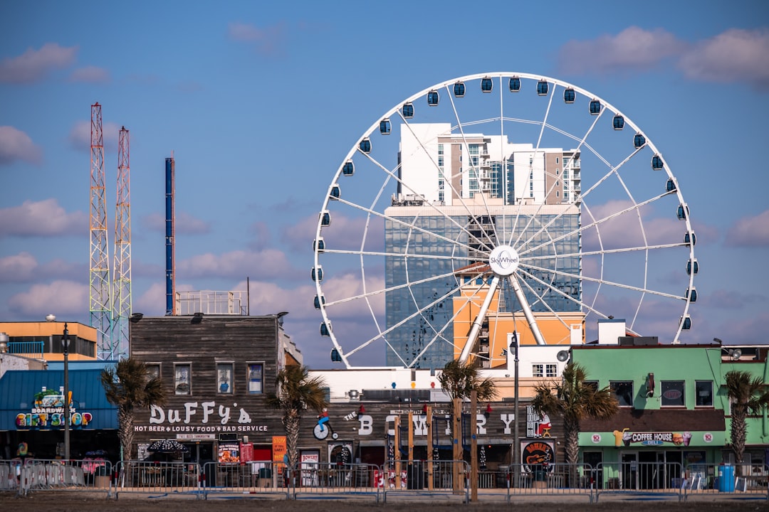 The SkyWheel above the shops and boardwalk at Myrtle Beach, South Carolina