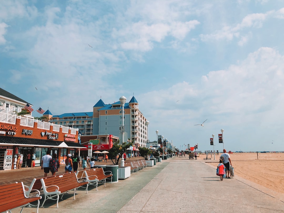 The boardwalk and hotels at Ocean City, Maryland