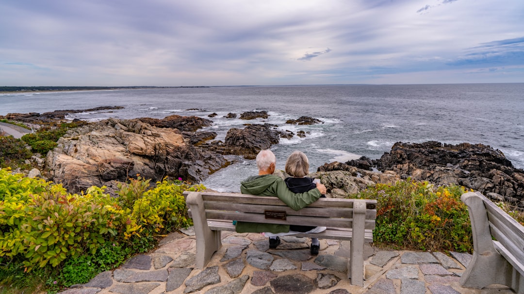 A bench overlooking the ocean along the Marginal Way in Ogunquit, Maine