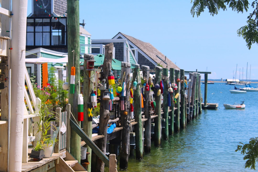 Buoys hanging along the wharf beside the harbor at Provincetown, Massachusetts