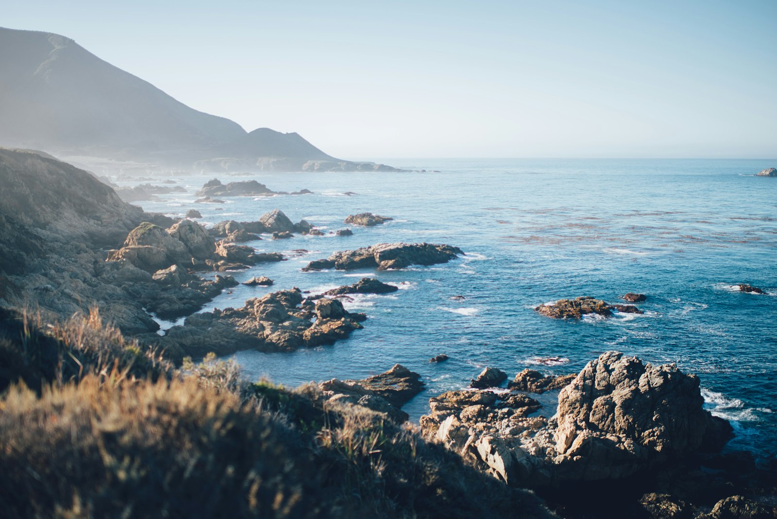 The rocky coastline and hills south of Monterey, California
