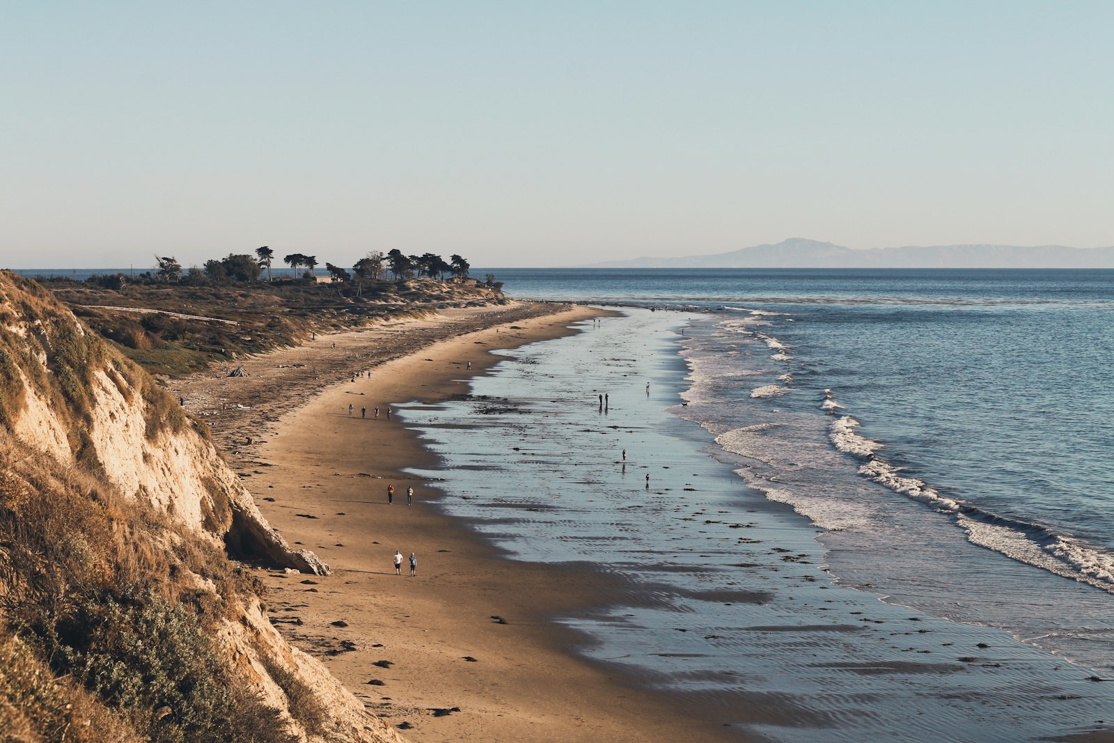 The wide curving beach and bluffs at Santa Barbara, California